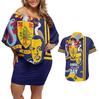 Barbados Errol Barrow Day Couples Matching Off Shoulder Short Dress and Hawaiian Shirt Barbadian Father of Independence