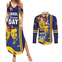Barbados Errol Barrow Day Couples Matching Summer Maxi Dress and Long Sleeve Button Shirt Barbadian Father of Independence
