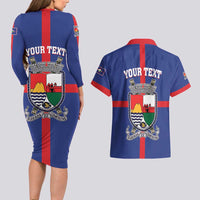 Personalised Statia Couples Matching Long Sleeve Bodycon Dress and Hawaiian Shirt Sint Eustatius Coat Of Arms