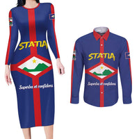 Personalised Statia Couples Matching Long Sleeve Bodycon Dress and Long Sleeve Button Shirt Sint Eustatius Coat Of Arms