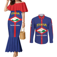 Personalised Statia Couples Matching Mermaid Dress and Long Sleeve Button Shirt Sint Eustatius Coat Of Arms