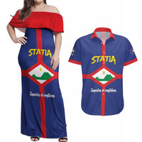 Personalised Statia Couples Matching Off Shoulder Maxi Dress and Hawaiian Shirt Sint Eustatius Coat Of Arms