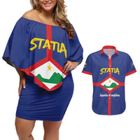 Personalised Statia Couples Matching Off Shoulder Short Dress and Hawaiian Shirt Sint Eustatius Coat Of Arms