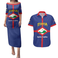 Personalised Statia Couples Matching Puletasi and Hawaiian Shirt Sint Eustatius Coat Of Arms