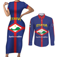 Personalised Statia Couples Matching Short Sleeve Bodycon Dress and Long Sleeve Button Shirt Sint Eustatius Coat Of Arms