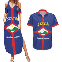 Personalised Statia Couples Matching Summer Maxi Dress and Hawaiian Shirt Sint Eustatius Coat Of Arms