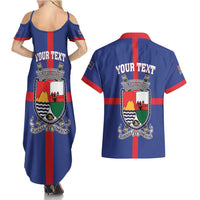 Personalised Statia Couples Matching Summer Maxi Dress and Hawaiian Shirt Sint Eustatius Coat Of Arms