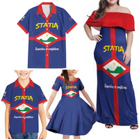 Personalised Statia Family Matching Off Shoulder Maxi Dress and Hawaiian Shirt Sint Eustatius Coat Of Arms
