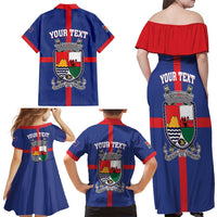 Personalised Statia Family Matching Off Shoulder Maxi Dress and Hawaiian Shirt Sint Eustatius Coat Of Arms