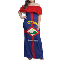 Personalised Statia Family Matching Off Shoulder Maxi Dress and Hawaiian Shirt Sint Eustatius Coat Of Arms