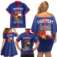 Personalised Statia Family Matching Off Shoulder Short Dress and Hawaiian Shirt Sint Eustatius Coat Of Arms