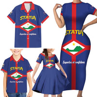 Personalised Statia Family Matching Short Sleeve Bodycon Dress and Hawaiian Shirt Sint Eustatius Coat Of Arms
