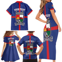 Personalised Statia Family Matching Short Sleeve Bodycon Dress and Hawaiian Shirt Sint Eustatius Coat Of Arms