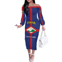 Personalised Statia Off The Shoulder Long Sleeve Dress Sint Eustatius Coat Of Arms
