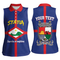 Personalised Statia Women Sleeveless Polo Shirt Sint Eustatius Coat Of Arms - Wonder Print Shop
