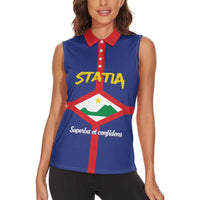 Personalised Statia Women Sleeveless Polo Shirt Sint Eustatius Coat Of Arms - Wonder Print Shop