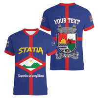 Personalised Statia Women V-Neck T-Shirt Sint Eustatius Coat Of Arms - Wonder Print Shop