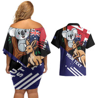 Personalised Australia Kangaroo Koala Together Couples Matching Off Shoulder Short Dress and Hawaiian Shirt Special Edition