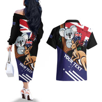 Personalised Australia Kangaroo Koala Together Couples Matching Off The Shoulder Long Sleeve Dress and Hawaiian Shirt Special Edition