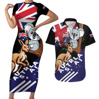 Personalised Australia Kangaroo Koala Together Couples Matching Short Sleeve Bodycon Dress and Hawaiian Shirt Special Edition