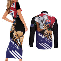 Personalised Australia Kangaroo Koala Together Couples Matching Short Sleeve Bodycon Dress and Long Sleeve Button Shirt Special Edition