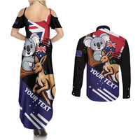 Personalised Australia Kangaroo Koala Together Couples Matching Summer Maxi Dress and Long Sleeve Button Shirt Special Edition