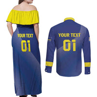 Custom Curacao Football Couples Matching Off Shoulder Maxi Dress and Long Sleeve Button Shirt La Familia Azul Go Champion