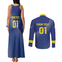 Custom Curacao Football Couples Matching Tank Maxi Dress and Long Sleeve Button Shirt La Familia Azul Go Champion