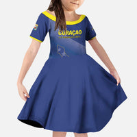 Custom Curacao Football Family Matching Off The Shoulder Long Sleeve Dress and Hawaiian Shirt La Familia Azul Go Champion