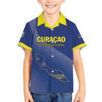 Custom Curacao Football Family Matching Short Sleeve Bodycon Dress and Hawaiian Shirt La Familia Azul Go Champion