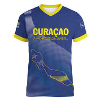 Custom Curacao Football Women V-Neck T-Shirt La Familia Azul Go Champion