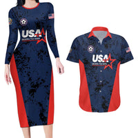 Custom USA Soccer Team Couples Matching Long Sleeve Bodycon Dress and Hawaiian Shirt Born To Win