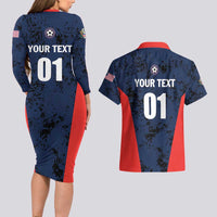 Custom USA Soccer Team Couples Matching Long Sleeve Bodycon Dress and Hawaiian Shirt Born To Win