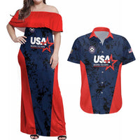 Custom USA Soccer Team Couples Matching Off Shoulder Maxi Dress and Hawaiian Shirt Born To Win