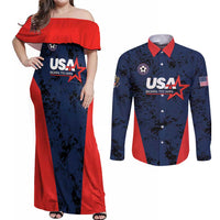 Custom USA Soccer Team Couples Matching Off Shoulder Maxi Dress and Long Sleeve Button Shirt Born To Win
