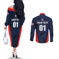 Custom USA Soccer Team Couples Matching Off The Shoulder Long Sleeve Dress and Long Sleeve Button Shirt Born To Win