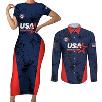 Custom USA Soccer Team Couples Matching Short Sleeve Bodycon Dress and Long Sleeve Button Shirt Born To Win