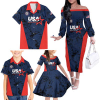 Custom USA Soccer Team Family Matching Off The Shoulder Long Sleeve Dress and Hawaiian Shirt Born To Win