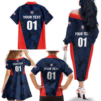 Custom USA Soccer Team Family Matching Off The Shoulder Long Sleeve Dress and Hawaiian Shirt Born To Win