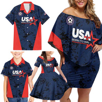 Custom USA Soccer Team Family Matching Off Shoulder Short Dress and Hawaiian Shirt Born To Win