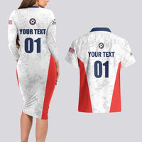 Custom USA Soccer Team Couples Matching Long Sleeve Bodycon Dress and Hawaiian Shirt Red All Over