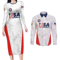 Custom USA Soccer Team Couples Matching Long Sleeve Bodycon Dress and Long Sleeve Button Shirt Red All Over