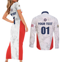 Custom USA Soccer Team Couples Matching Short Sleeve Bodycon Dress and Long Sleeve Button Shirt Red All Over
