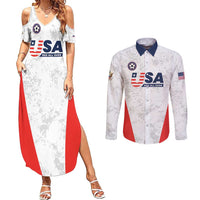 Custom USA Soccer Team Couples Matching Summer Maxi Dress and Long Sleeve Button Shirt Red All Over