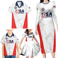 Custom USA Soccer Team Family Matching Long Sleeve Bodycon Dress and Hawaiian Shirt Red All Over