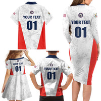 Custom USA Soccer Team Family Matching Long Sleeve Bodycon Dress and Hawaiian Shirt Red All Over