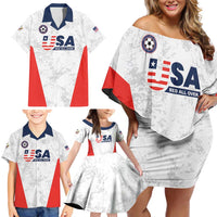 Custom USA Soccer Team Family Matching Off Shoulder Short Dress and Hawaiian Shirt Red All Over