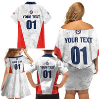 Custom USA Soccer Team Family Matching Off Shoulder Short Dress and Hawaiian Shirt Red All Over