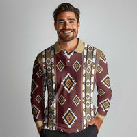 Native American Navajo Long Sleeve Polo Shirt Tribal Pattern