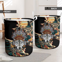 Native American Navajo Wolf Laundry Basket Grunge Pattern